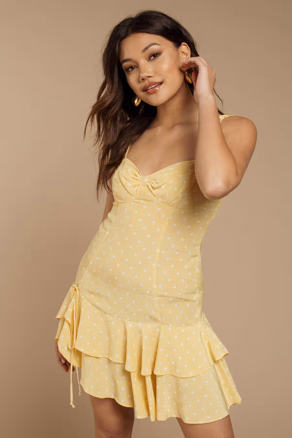 For Love and Lemons Limoncello Ruffle Open Back Mini Dress - Yellow