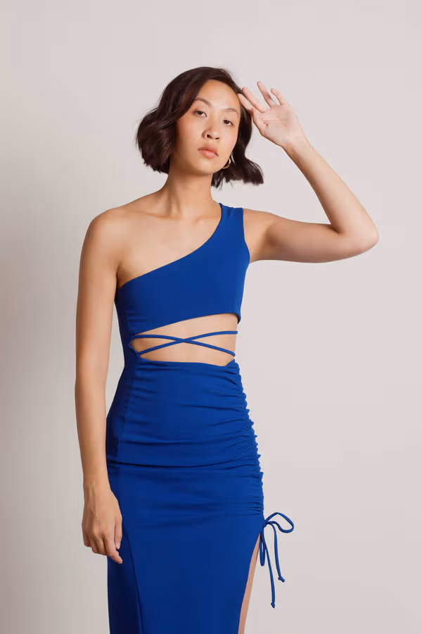 Gotta Find Me One Shoulder High Slit Midi Dress - Black