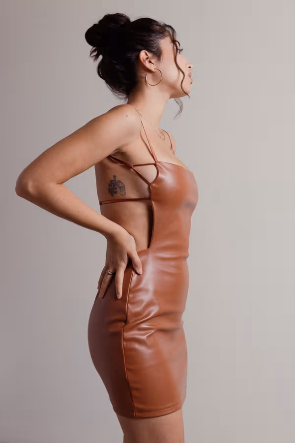 Ronesha Backless Open Back Mini Dress - Brown