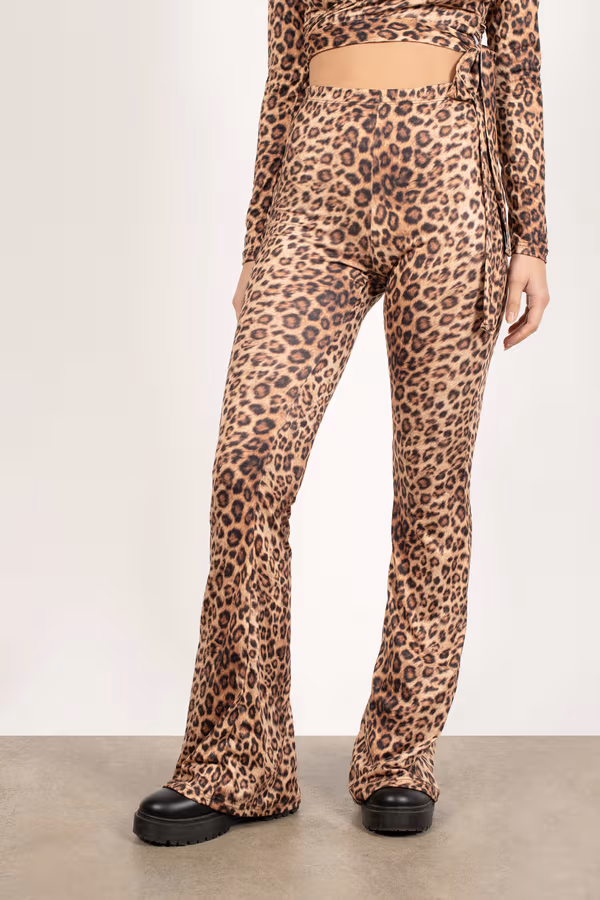 Kat Leopard Print Pants - Taupe Multi