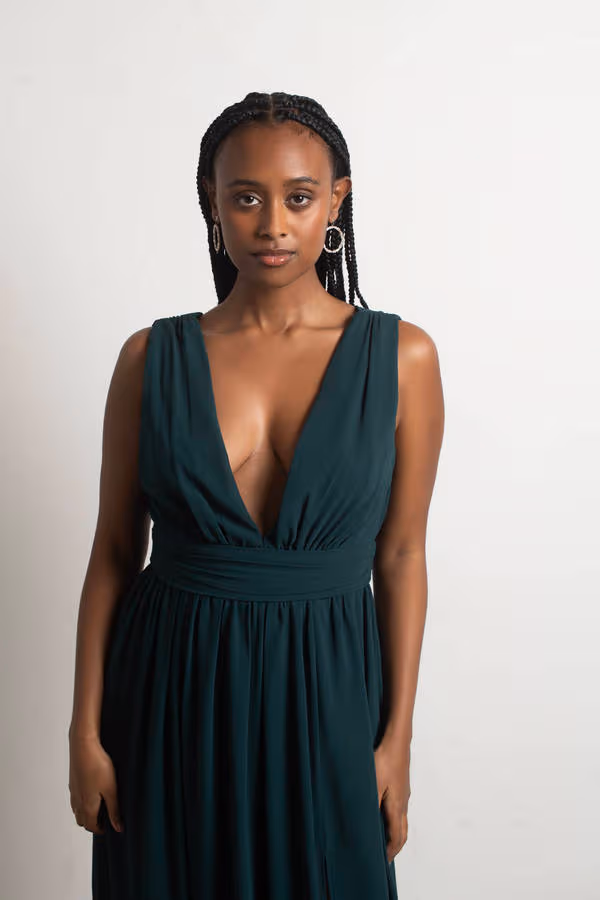 Everlasting Moment Plunging High Slit Maxi Dress - Emerald