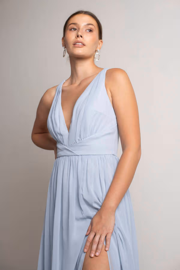 All I Ever Need Deep V High Slit Maxi Dress - Burgundy