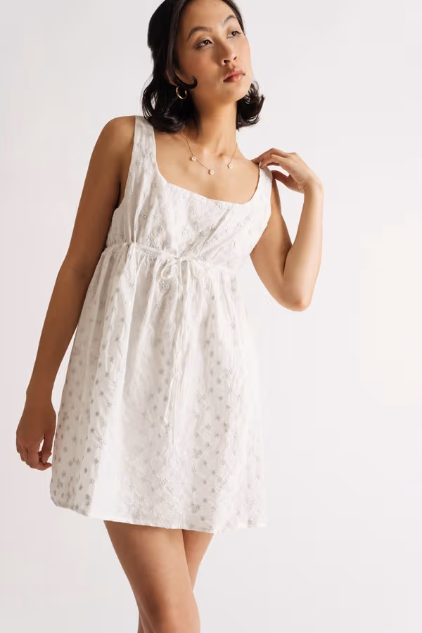 Luckie Embroidered Babydoll Mini Dress - White