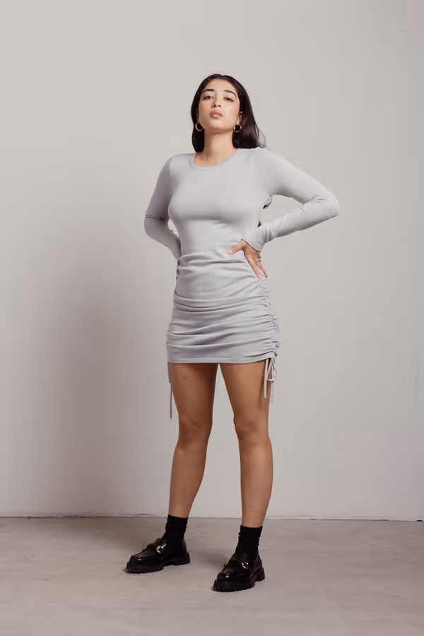 Girl Bye Ruched Bodycon Mini Dress - Gray