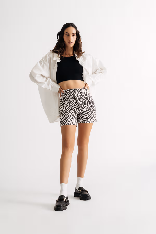 Call Me Out Zebra Print Shorts - Black & White
