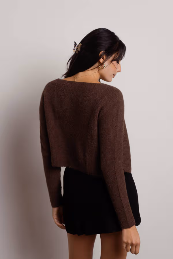 Beatrice Fuzzy Crop Top and Cardigan Set - Brown