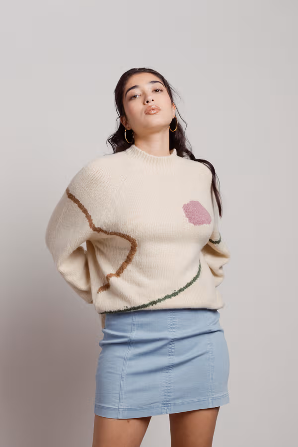 Rising Sun Crew Neck Sweater - Cream Multi