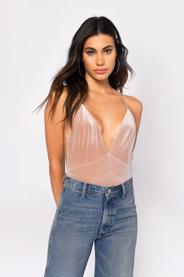 Valeria Velvet Cross Back Bodysuit - Rose