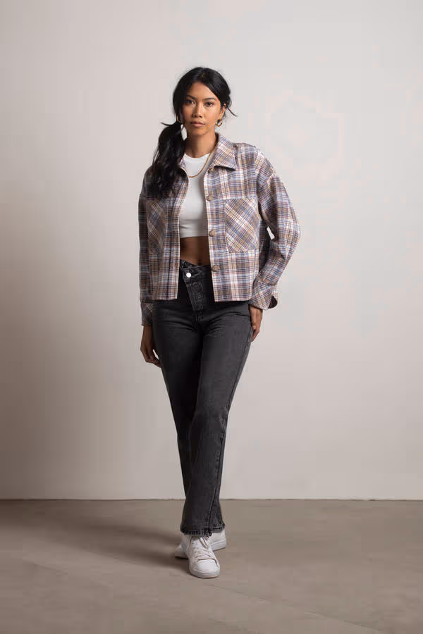 So Lucky Plaid Shacket - Cream Multi