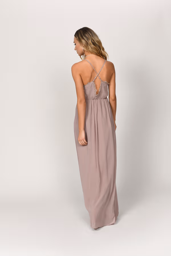 Abegayle Lace Trim Cross Back Maxi Dress - Wine