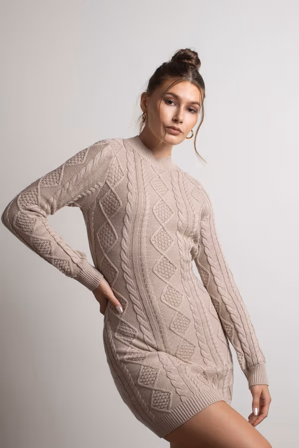 Look Back Backless Sweater Mini Dress - Stone