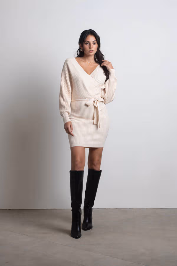 Rachael Wrap Sweater Mini Dress - Off White