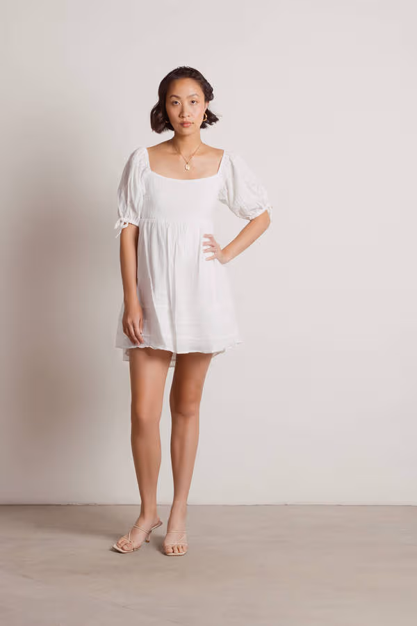 Ema Open Back Babydoll Mini Dress - Off White