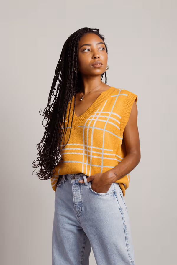 Honey Bee Plaid Sweater Vest - Mustard