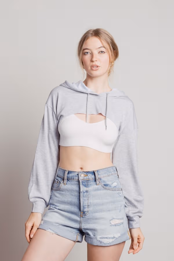 Lost And Found Cropped Hoodie - Beige