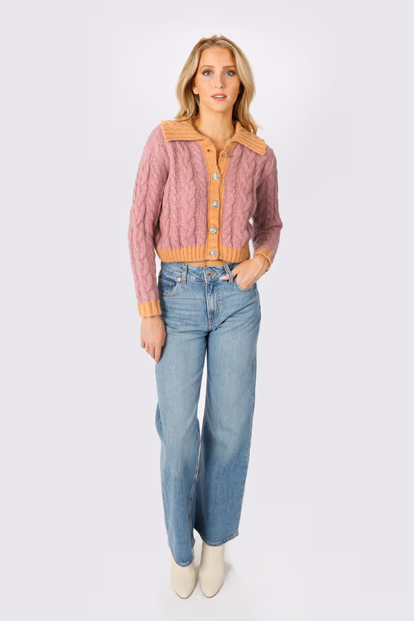 Thinking Of You Collared Cardigan - Lilac Orange Multi