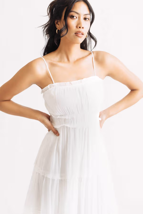 Trinnie Tiered Ruffle Midi Dress - Off White