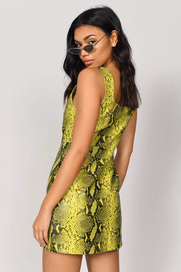 Shelly Snake Print Leather Mini Dress - Yellow