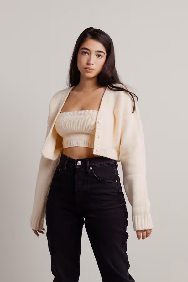Sofie Knit Crop Top and Cardigan Set - Sage