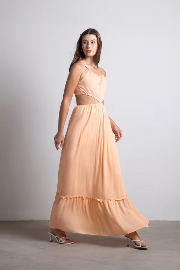 Sherbert Summer Cutout Tiered Maxi Dress - Orange