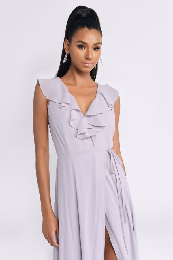 Treasure Me Plunging High Slit Maxi Dress - Slate