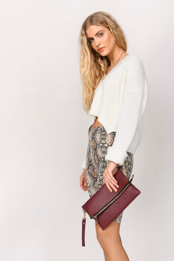 Diana Fold Over Clutch - Wine