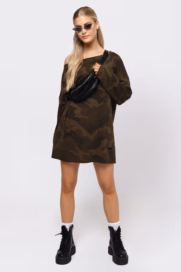 Sleeve It To Me Camouflage Sweater Mini Dress - Green
