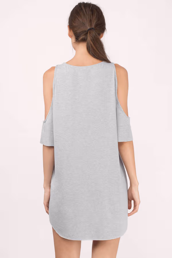 Daydream Cold Shoulder Shift Mini Dress - Heather Grey