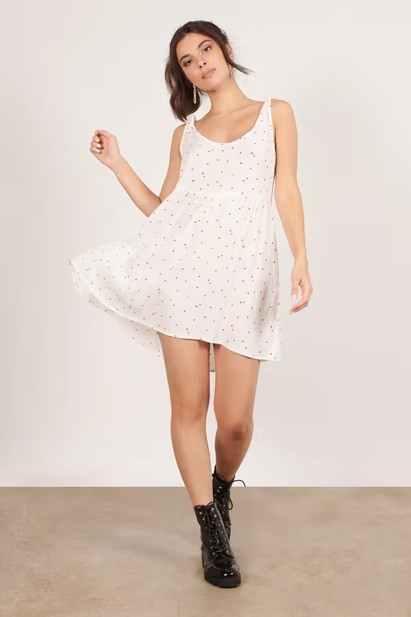 Key To Your Heart Tie Strap Shift Mini Dress - White Multi