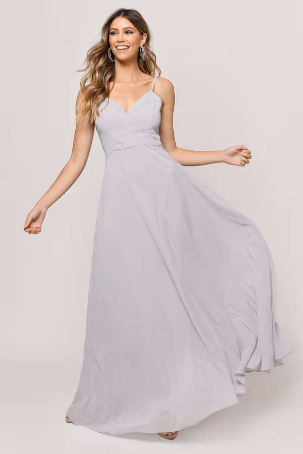 Your Everything Deep V Cross Back Maxi Dress - Grey