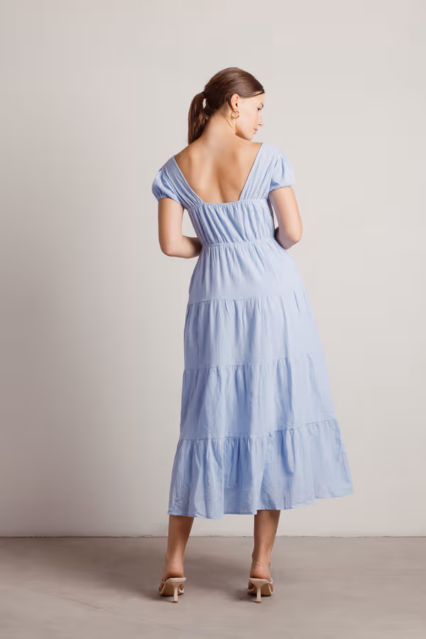 Misty Tiered A-line Midi Dress - Blue
