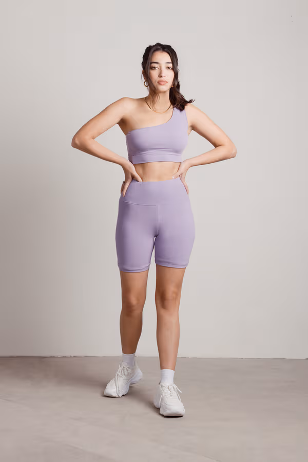Warm Up One Shoulder Top and Biker Short Set - Lavender