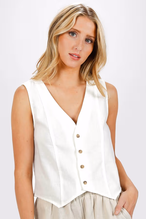 Aires Linen Vest - White