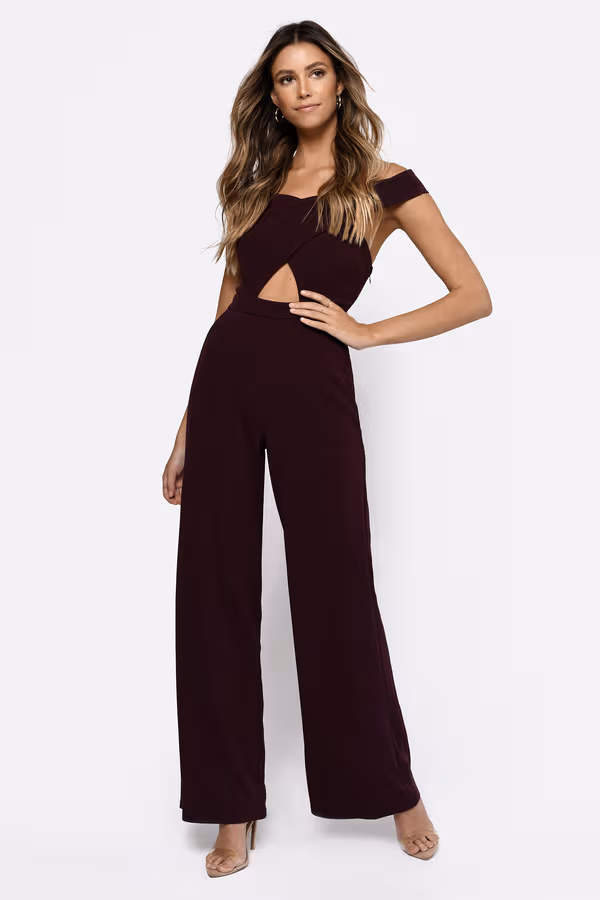 No Tears Left To Cry Open Back Jumpsuit - Wine