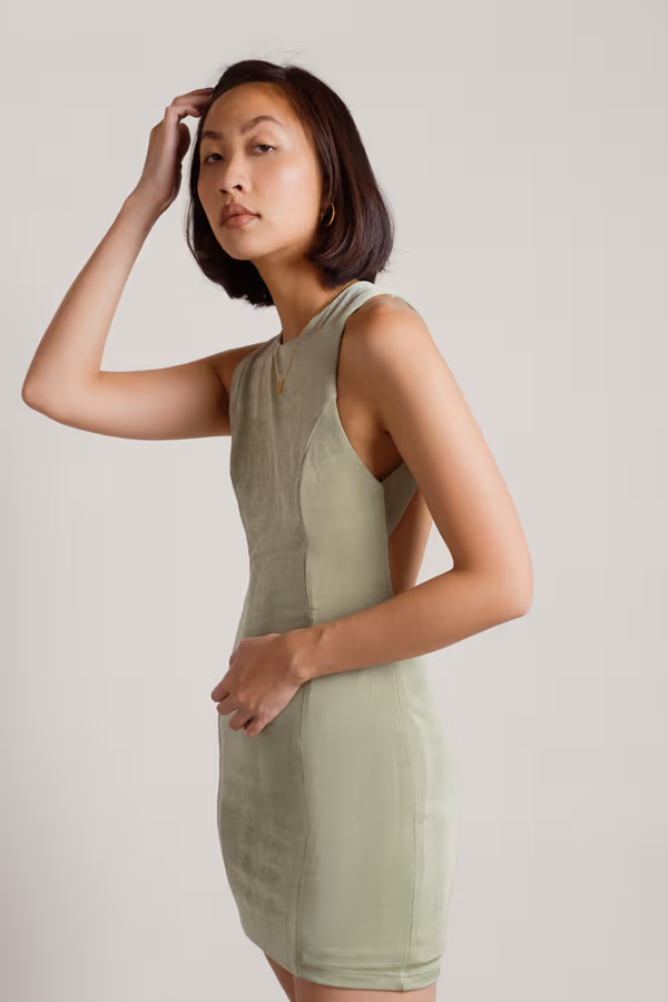 Dizzying Open Back Bodycon Mini Dress - Sage