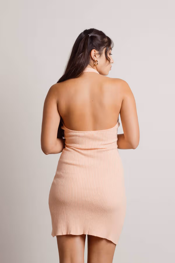 Back In The Day Ribbed Backless Mini Dress - Peach