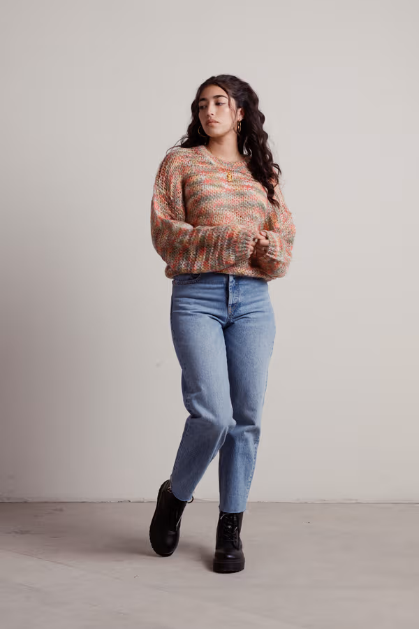 Cotton Clouds Crew Neck Sweater - Sage Multi