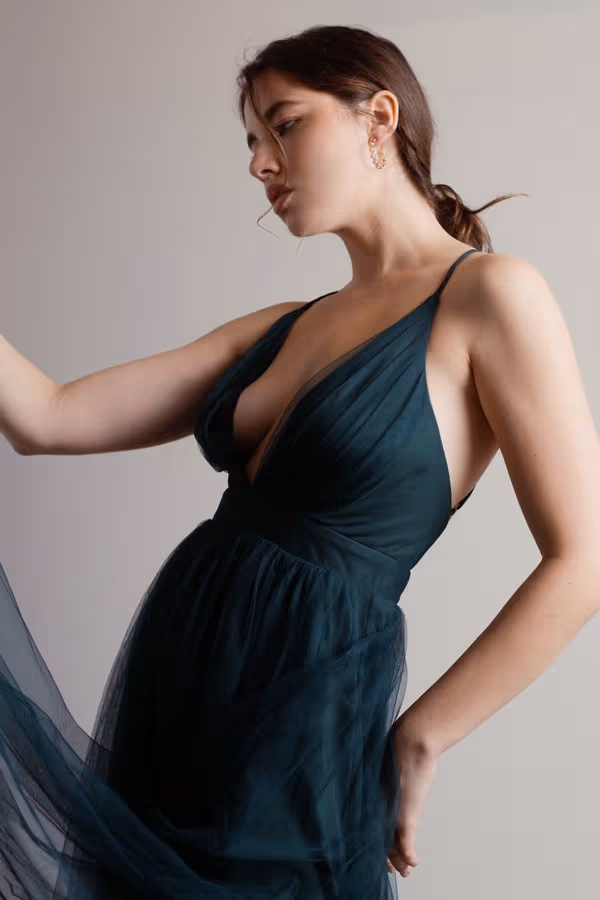 Here To Slay Plunging High Slit Maxi Dress - Navy