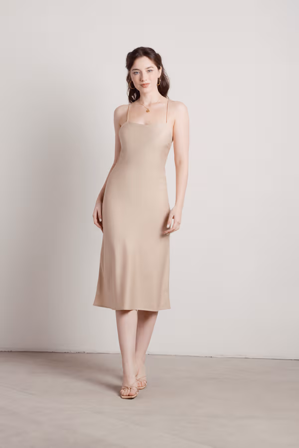 Liora Satin Cross Back Midi Dress - Black