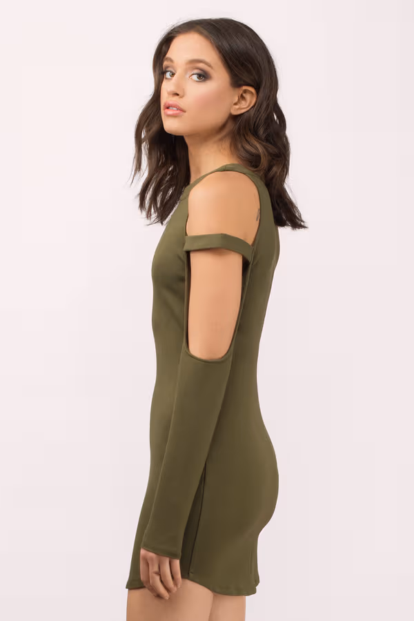Elle Cold Shoulder Bodycon Mini Dress - Olive