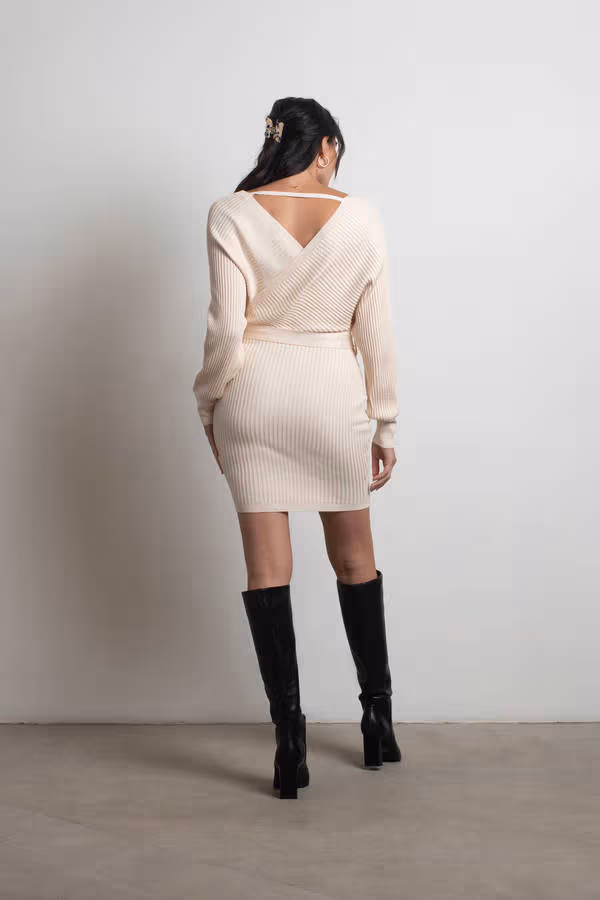 Rachael Wrap Sweater Mini Dress - Off White