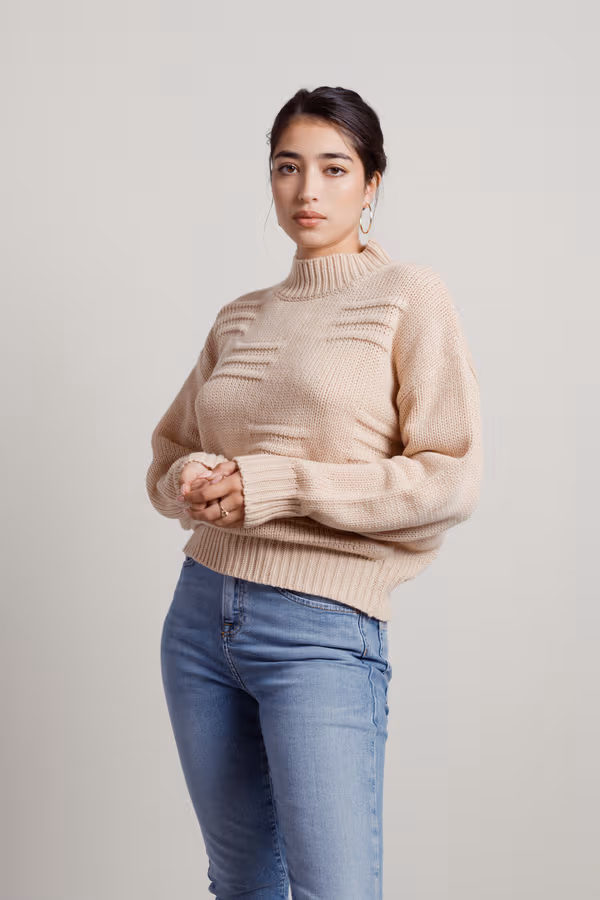 Creme Brulee Mock Neck Sweater - Dusty Blush