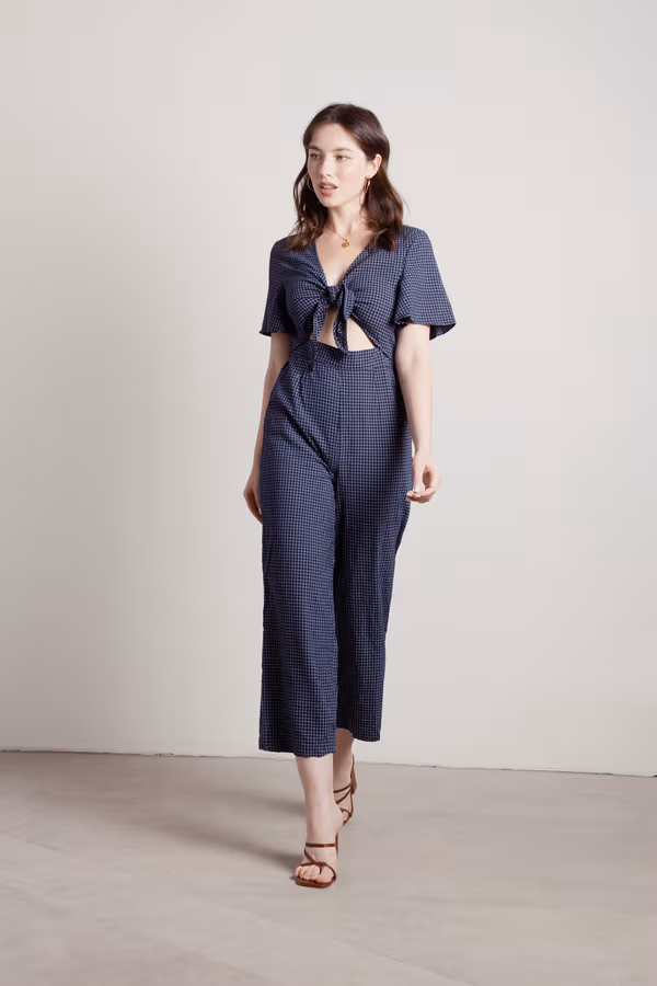 Off The Grid Front Tie Jumpsuit - Navy