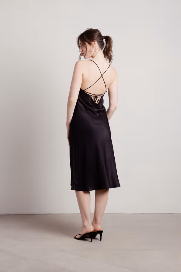 Liora Satin Cross Back Midi Dress - Black