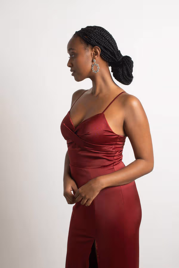 One More Night Satin High Slit Maxi Dress - Emerald