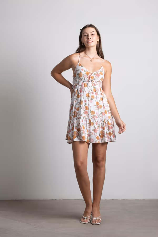 Summer Daze Floral Cross Back Mini Dress - Ivory Multi