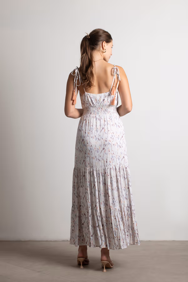 Count The Miles Abstract Print Tiered Maxi Dress - Off White Multi