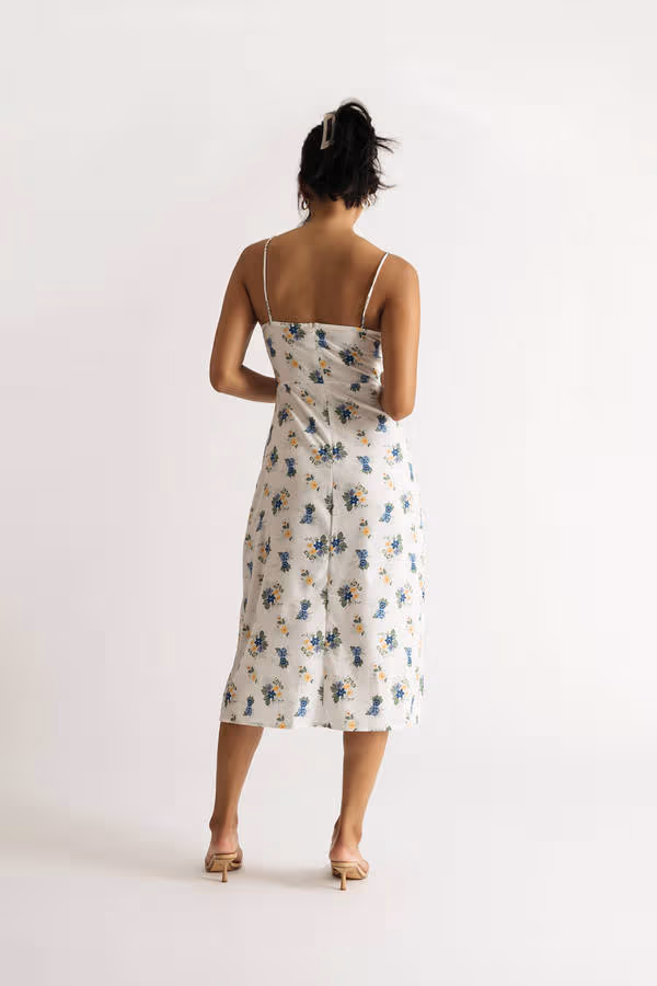 Azalia Floral Slit Midi Dress - White Multi