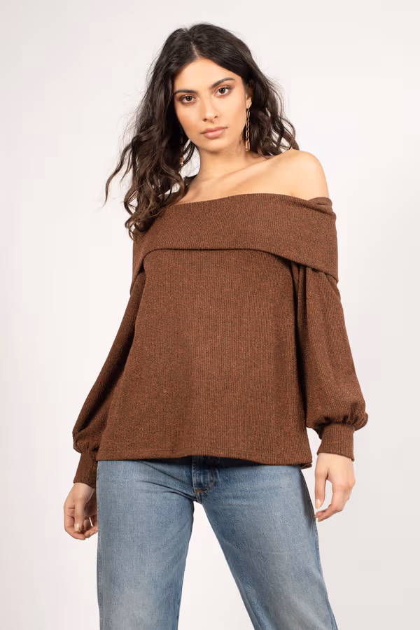 Gabby Off The Shoulder Sweater - Brown