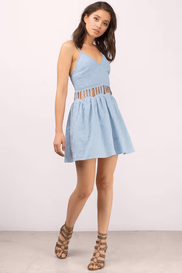 The Jetset Diaries Jasmina Embroidered Skater Mini Dress - Powder Blue